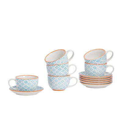 Nicola Spring Blue Cappuccino Cups & Saucers, 24-Piece Set