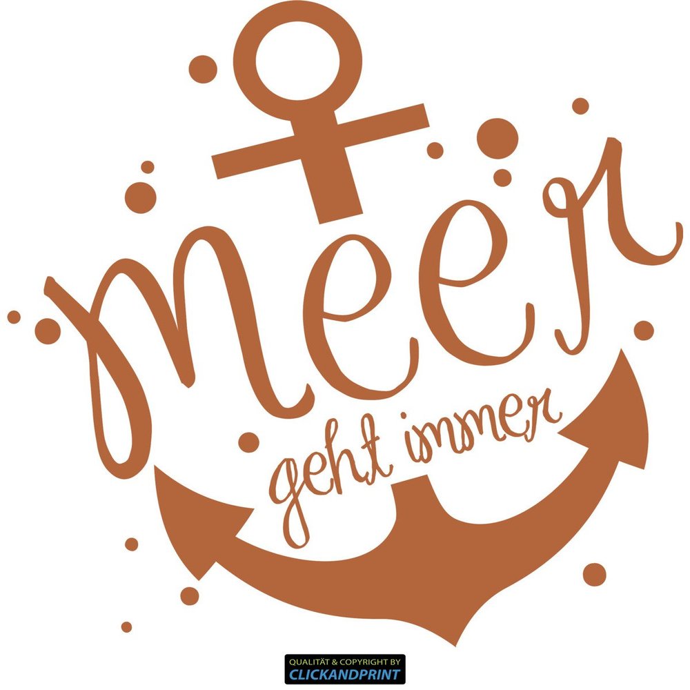 CLICKANDPRINT Anchor Motif Wall Sticker “The Sea Is Always an Option,” 60 × 58.8 cm, Hazelnut Brown