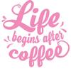 CLICKANDPRINT “Life Begins After Coffee” Wall Decal, 30 x 28.7 cm, Light Pink view 1