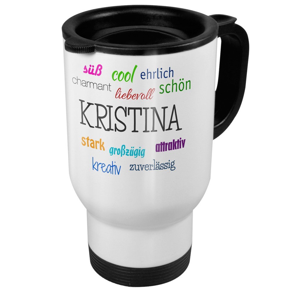 PrintPlanet White Insulated Travel Mug with Name Kristina – Positive Traits