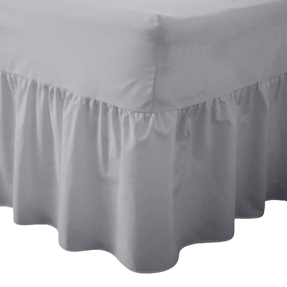 Luxury Wrinkle-Free Solid Percale 180-Thread-Count Valance Fitted Sheet, Silver, King Size