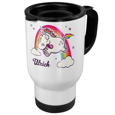 PrintPlanet White Travel Mug with Name Ulrich – Crazy Unicorn
