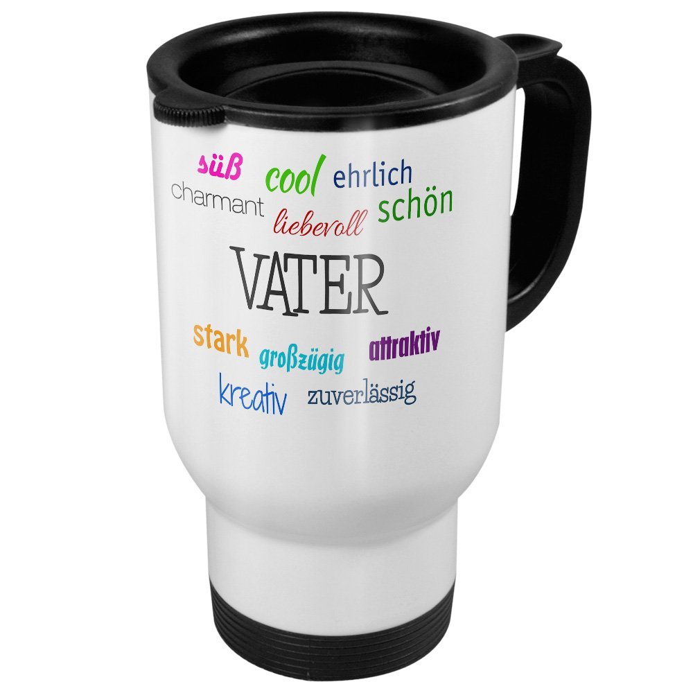 PrintPlanet White Travel Mug with Name “Father” – Positive Traits Design