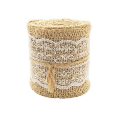 LWR CRAFTS Natural Jute Ribbon with Lace, White, 2 m x 6 cm