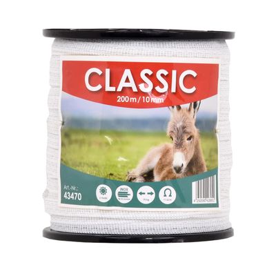 VOSS.farming 10 mm Classic Electric Fence Tape, 8 x 0.16 mm Stainless Steel, White, 600 m Set