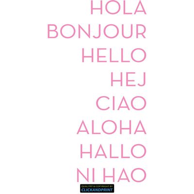 CLICKANDPRINT Hola Bonjour Hello Wall Sticker, 110 x 56 cm, Light Pink