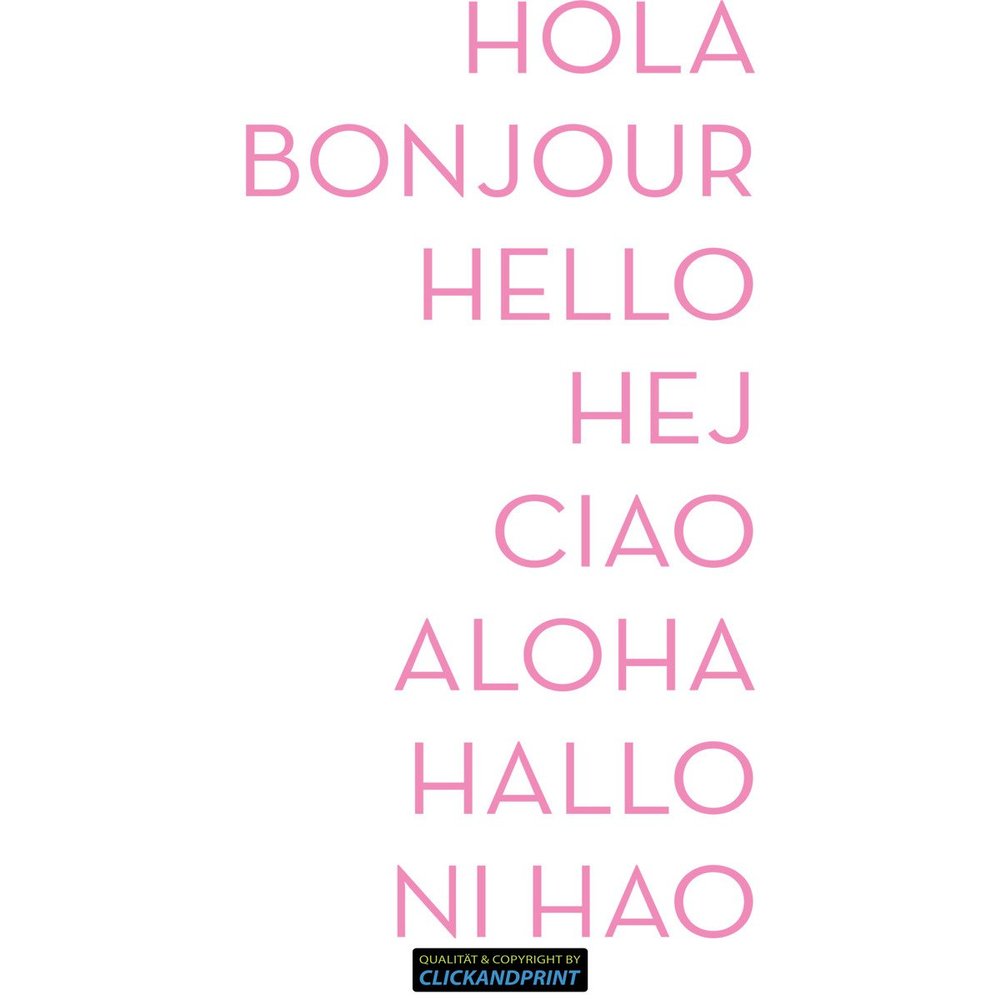 CLICKANDPRINT Hola Bonjour Hello Wall Sticker, 110 x 56 cm, Light Pink