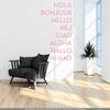 CLICKANDPRINT Hola Bonjour Hello Wall Sticker, 110 x 56 cm, Light Pink view 2