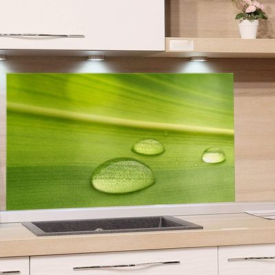 GRAZDesign Glass Splash Guard for Kitchen Stove, Green Water Droplet Image, 4 mm ESG Glass, 60 x 60 cm