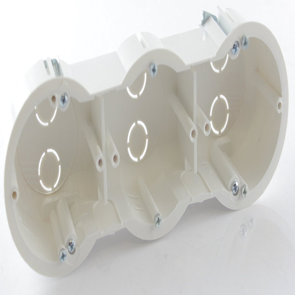 Switch Box, Drywall Cavity Box, Flush-Mount Junction Box with Plaster Cover, 3-Gang, 63/45 mm, 5-Pack