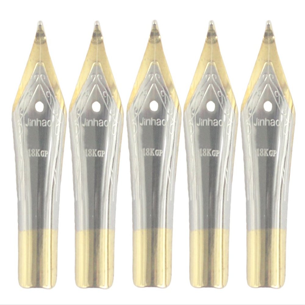 Gullor 5-Pack Fountain Pen Nibs for Jinhao 250/301/500/5099/8802/9009/5000, Gold, Bent Tip