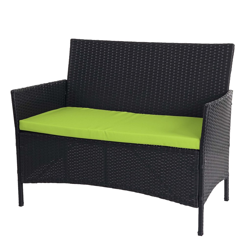Mendler Halden Poly Rattan Garden Bench – Anthracite, Green Cushion