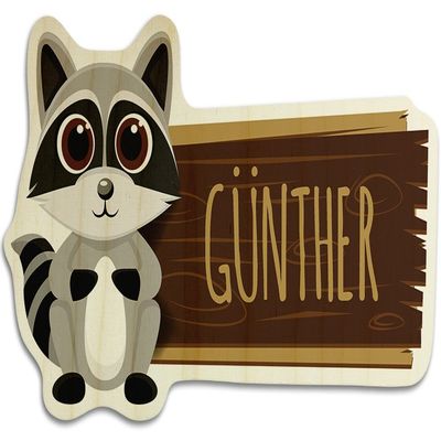 Wooden Door Sign with the Name Günther – Raccoon Design