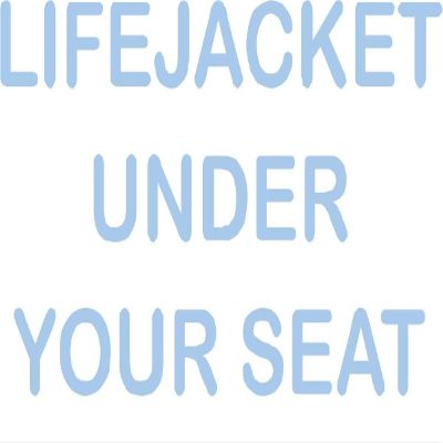 CLICKANDPRINT “Lifejacket under your seat” WC Sticker, 130 x 71.3 cm, Pastel Blue