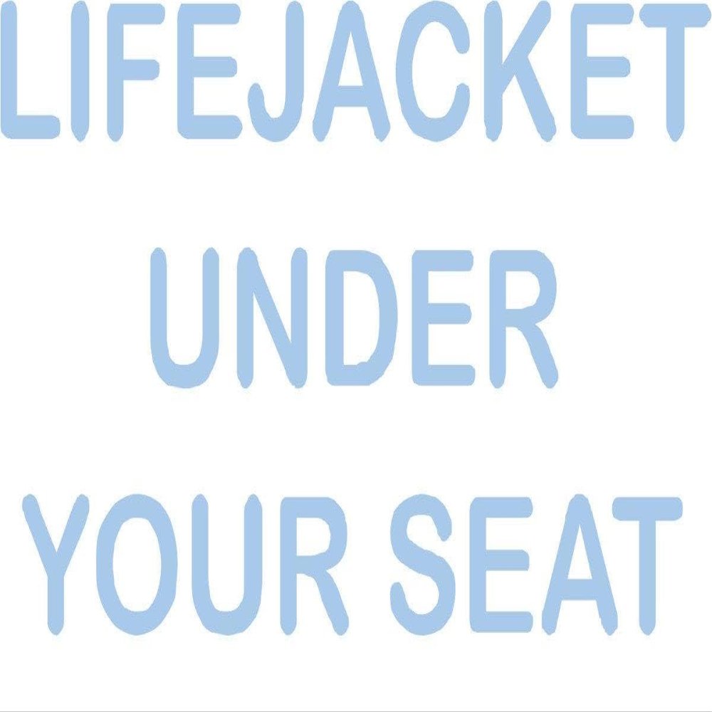 CLICKANDPRINT “Lifejacket under your seat” WC Sticker, 130 x 71.3 cm, Pastel Blue