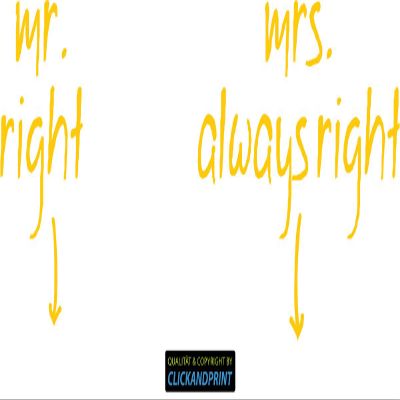 CLICKANDPRINT "Mr. and Mrs. Right" Wall Decal, 180 x 68.9 cm, Yellow