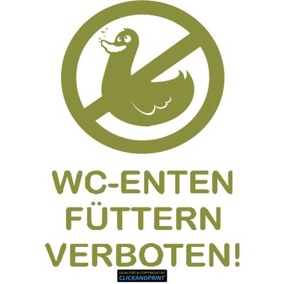 CLICKANDPRINT WC Duck Feeding Prohibited Sticker, Olive, 20 x 13.7 cm