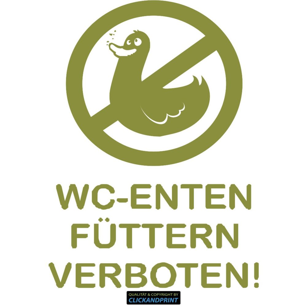 CLICKANDPRINT WC Duck Feeding Prohibited Sticker, Olive, 20 x 13.7 cm