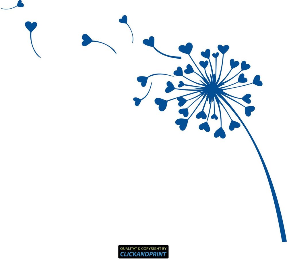 CLICKANDPRINT Dandelion Hearts Wall Decal, 100 × 84.2 cm, Traffic Blue