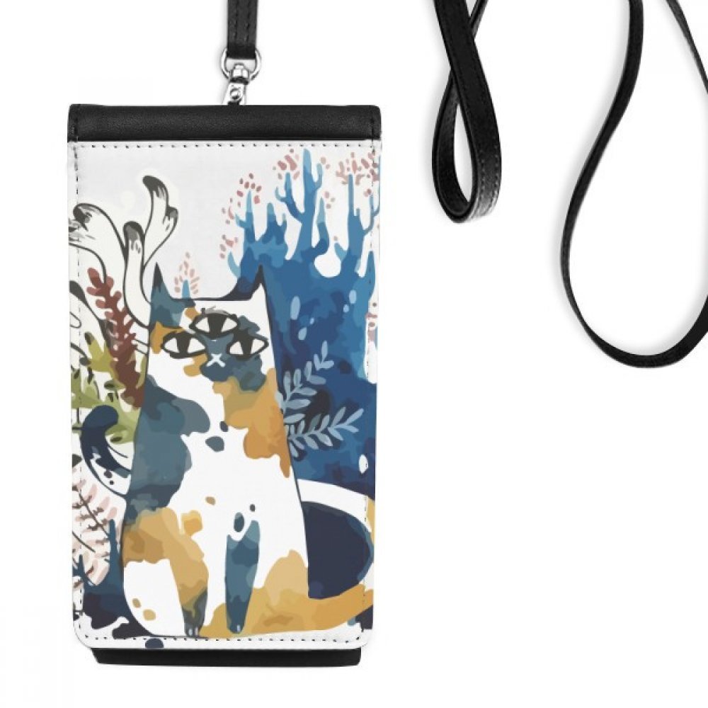 DIYthinker Three-Eyed Cat Watercolor Leather-Look Hanging Phone Wallet, Multicolor