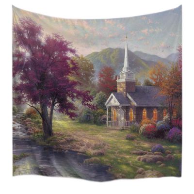 A.Monamour Wall Tapestry, Old Painting of a Seaside Mountain Landscape, 153 x 102 cm
