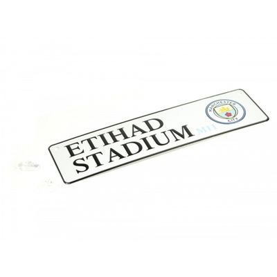 Manchester City FC Metal Sign with Official Club Crest and Stadium Address (One Size) (White)
