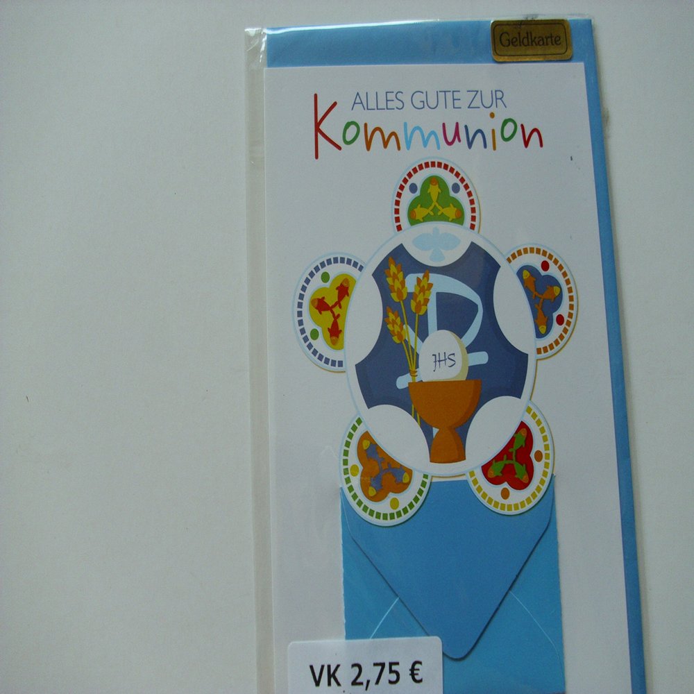 First Communion Congratulations Money Card “All the Best for Your Communion” with Blue Envelope, 1 Pc.
