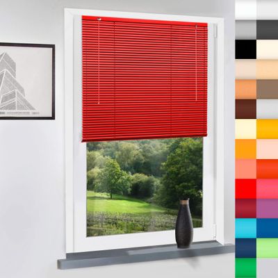 Made-to-Measure Aluminum Venetian Blind, No-Drill Clamp-Fix, Red, 100 cm H x 50 cm W