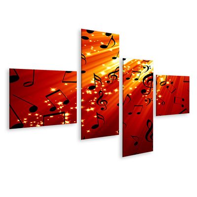 islandburner Canvas Wall Art, Sheet Music on Red Background with Light Rays