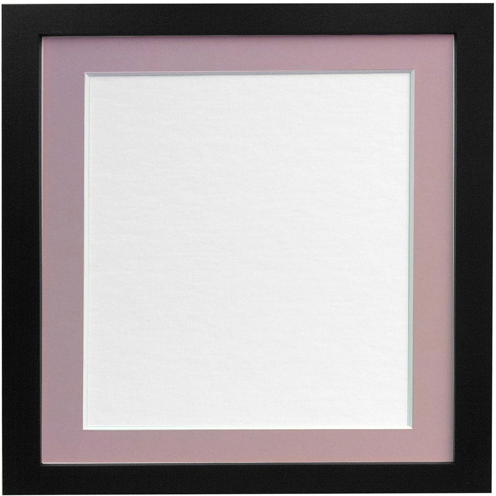 FRAMES BY POST Wooden Picture Frame, 25 mm Black Frame with Pink Mat, 50 x 40 cm, for 15 x 10 in Picture (Plastic Glass)