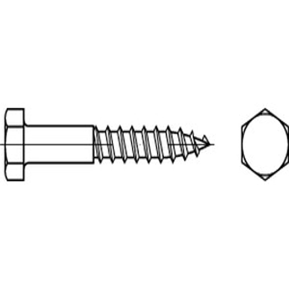 DIN 571 Steel Hex-Head Wood Screws, 8 x 150 mm, Galvanized Zinc-Plated, 50-Pack