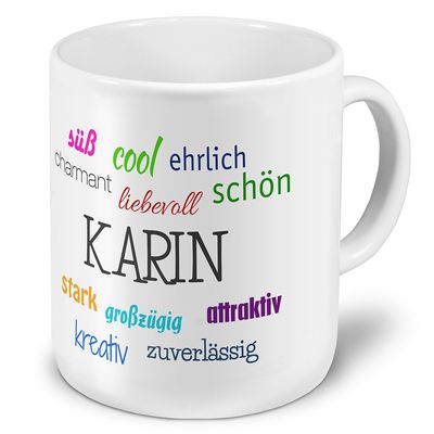 printplanet XXL Giant Mug with Name Karin – Positive Traits