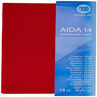 RTO 14-Count Aida Cross-Stitch Fabric, Red, 39 x 45 cm