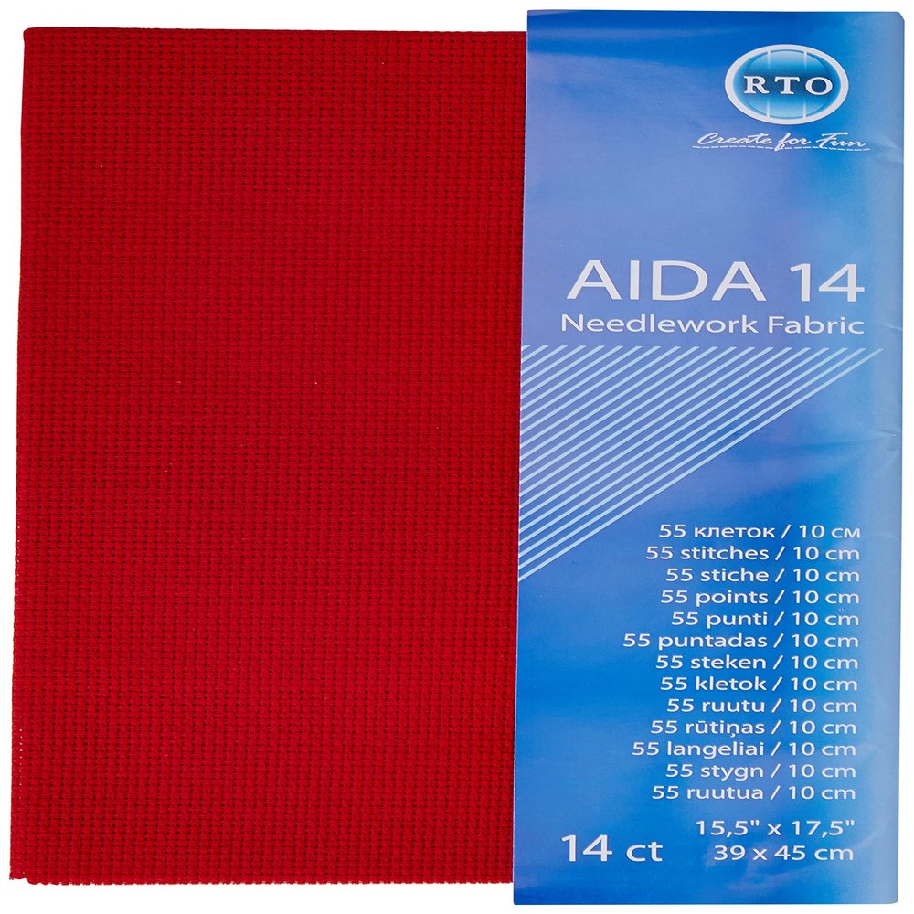 RTO 14-Count Aida Cross-Stitch Fabric, Red, 39 x 45 cm