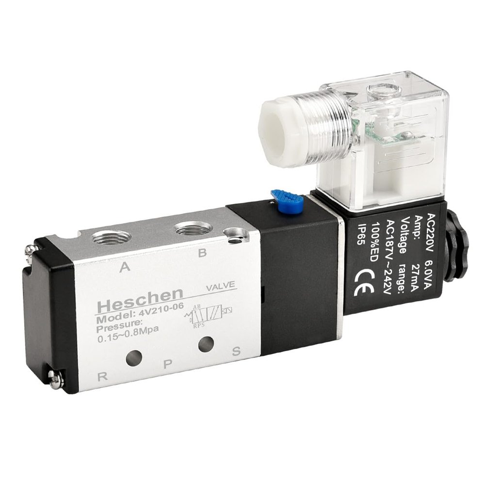 Heschen 4V21006 Pneumatic Solenoid Valve, AC 220 V, PT1/8, 5-Way, 2-Position