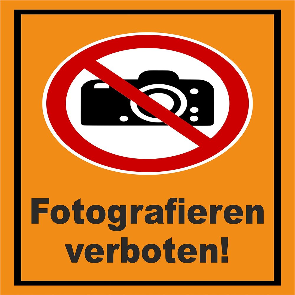 Melis-Folienwerkstatt No Photography Sign P029 – 60 × 40 cm, 3 mm Aluminum Composite, Pre-Drilled Holes, Multiple Sizes/Materials