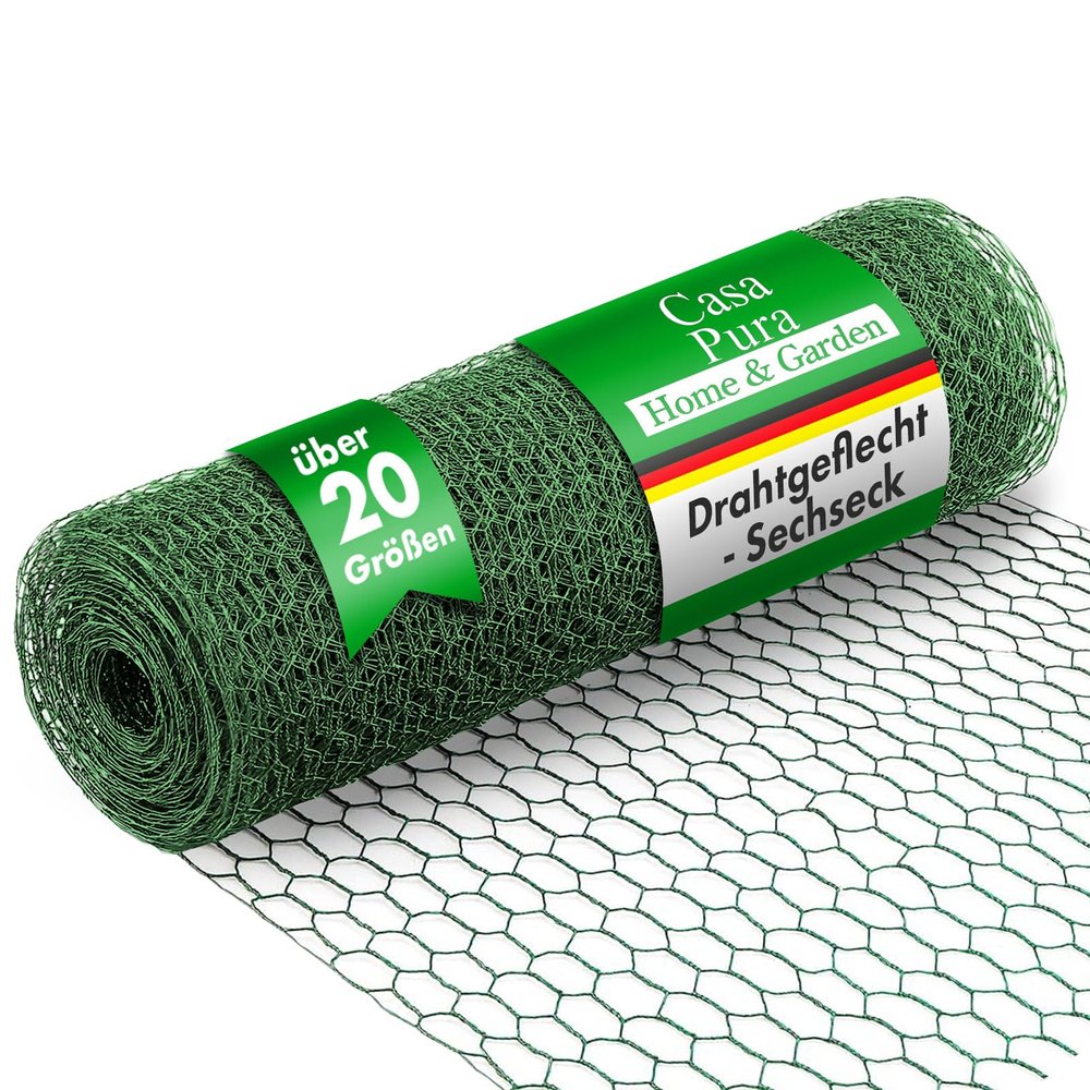 casa pura Hexagonal Wire Mesh Fence for Gardens, Balconies & Small Animals | 13 mm Mesh | Green-Coated | 100 cm x 10 m