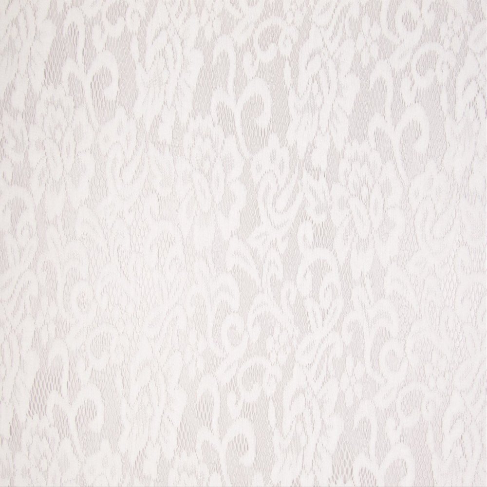 White Floral Flocked Lace Fabric, Stretch and Tulle Lace