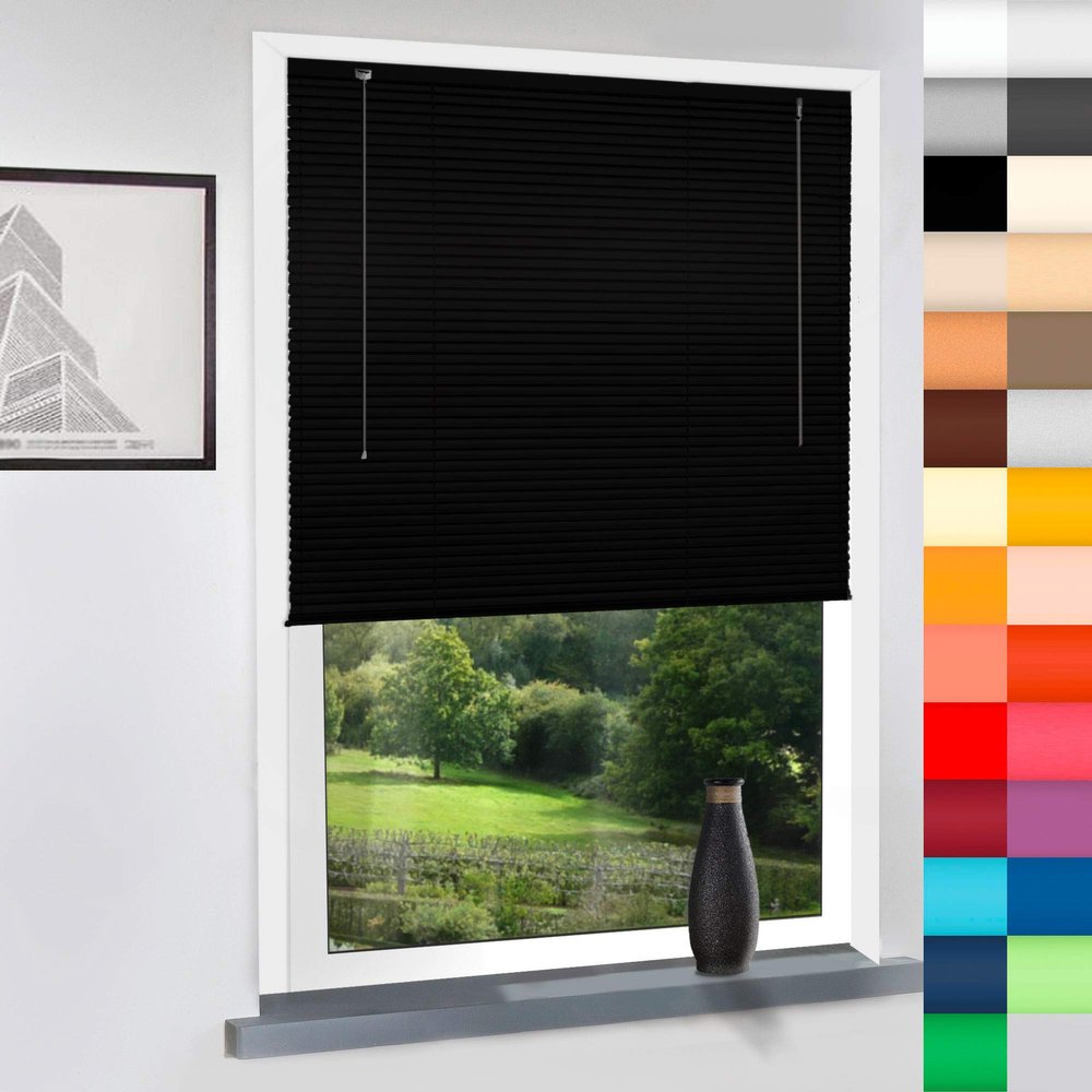 Custom-Made Aluminum Venetian Blind, Black, 130 cm H × 50 cm W