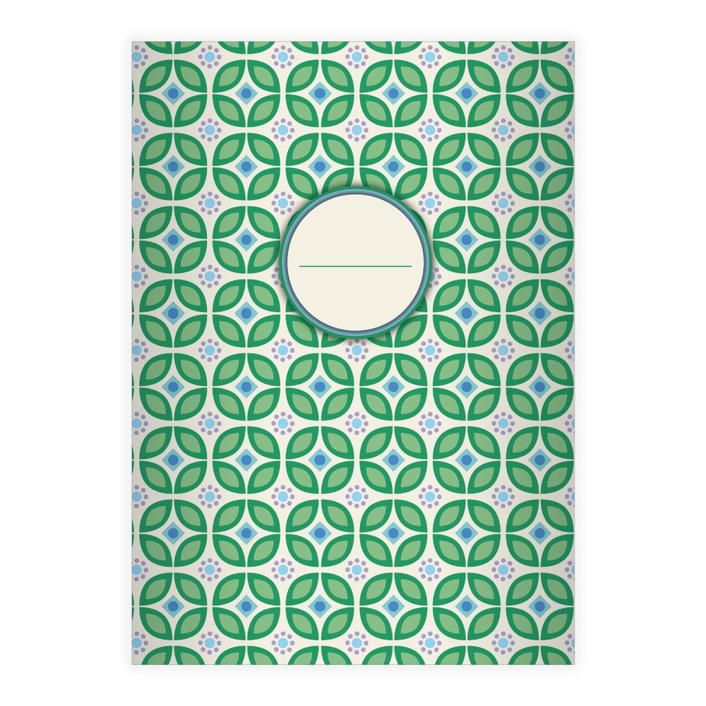 Kartenkaufrausch 16 Cool 1970s Flower DIN A5 Exercise Books, Green Floral Pattern, Ruling 5