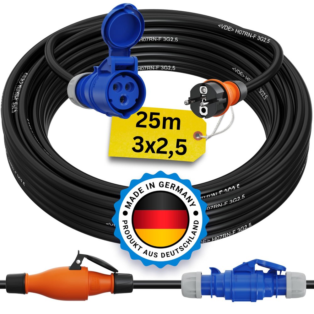 Schuko-to-CEE 25 m Camping Power Extension Cable