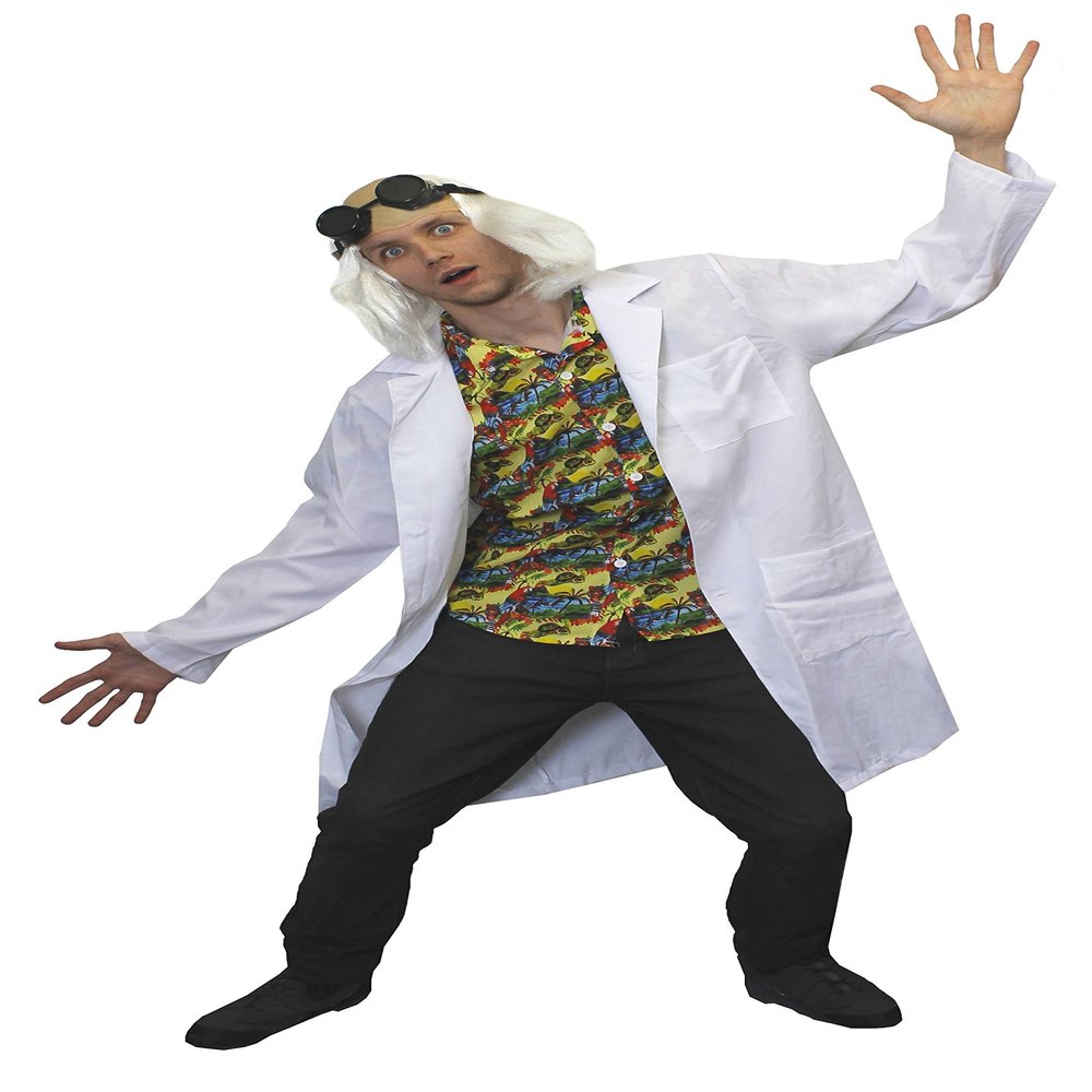 Crazy Doctor from the Future 4-Piece Costume, Standard Lab Coat + Large Shirt
