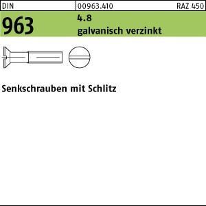 100 Slotted Countersunk Screws DIN 963 M4 x 100 mm, Grade 4.8, Zinc-Plated Steel