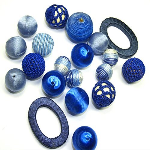 Fabric Bead Mix with Textile Ribbon – Blue