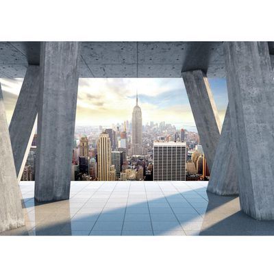 Runa Art Photo Wallpaper 396 x 280 cm New York Window View, Non-Woven Wall Decor, Blue 9138012b