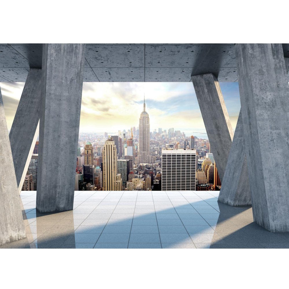 Runa Art Photo Wallpaper 396 x 280 cm New York Window View, Non-Woven Wall Decor, Blue 9138012b