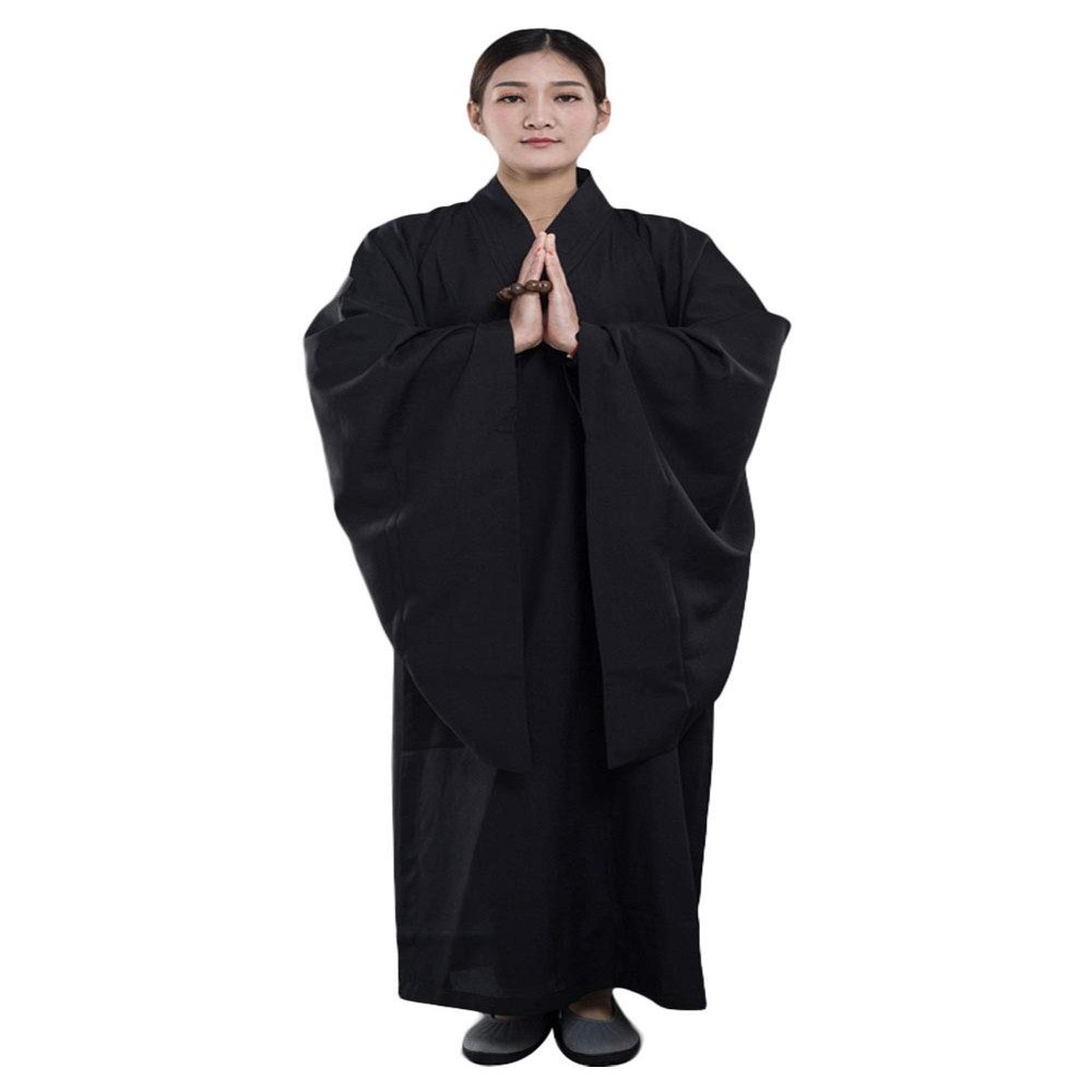 ZooBoo Women's Monk Robe, Zen Style, Long Meditation Dress, Black, Medium
