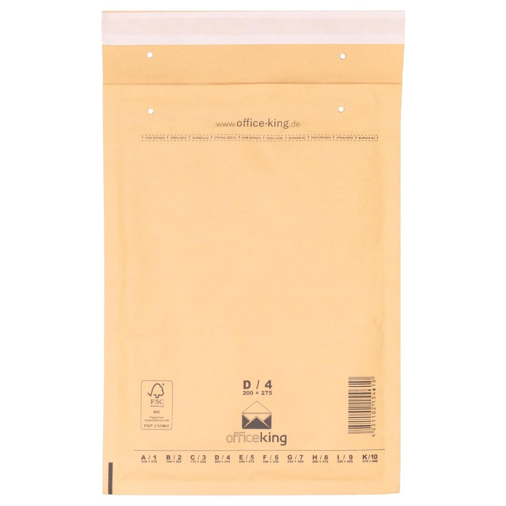 verpacking 200 D4 Bubble Mailers, 200 x 275 mm, Brown