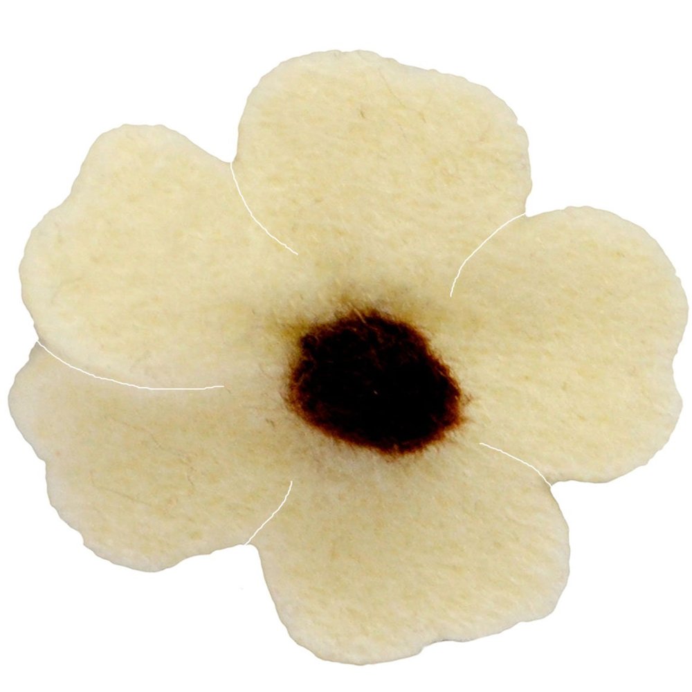 1 Felt Flower Iron-On Applique, 3D Effect, Cream/Brown, 3.2 cm