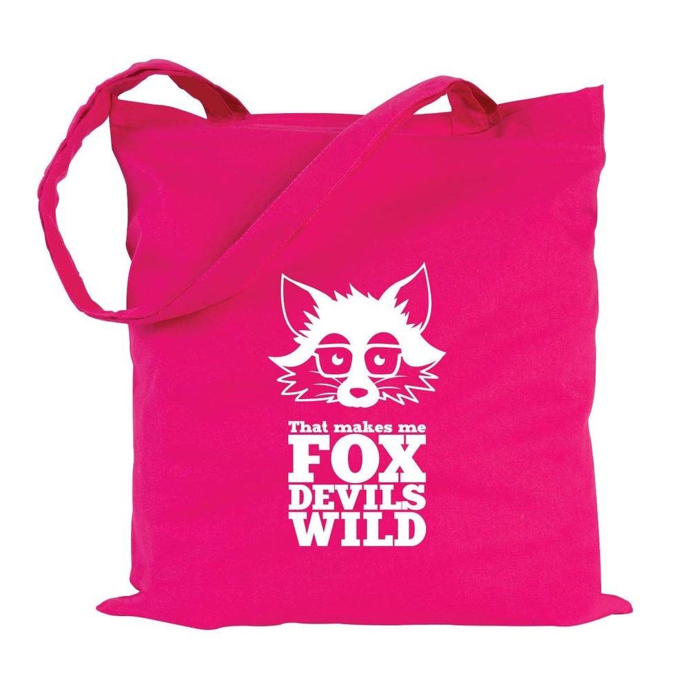 JUNIWORDS Cotton Tote Bag, Choose a Design & Color, That makes me FOXDEVILSWILD (Bag: Pink, Text: White)